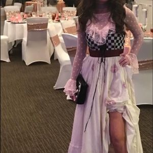 Nordstrom maroon checkered dress with pink lips